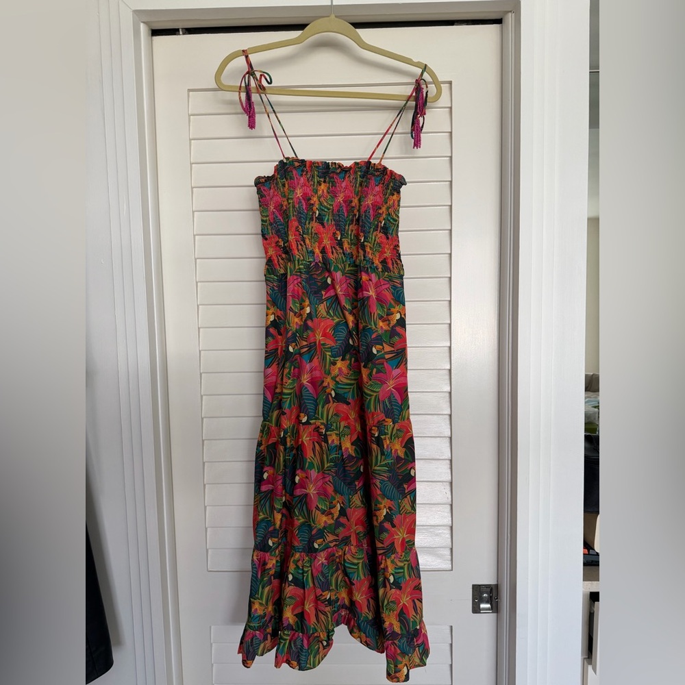 Farm RIO Tropical Floral Maxi Dress with Smocked Bodice